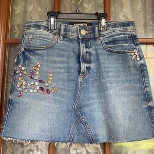 Express Blue Embellished Denim Skirt